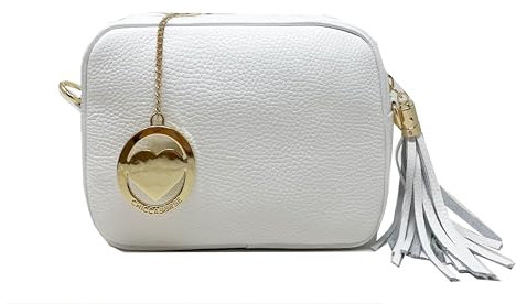 Chicca Borse Tracollina Borsa Donna in Pelle Italiana Trama Dollaro Borsetta a Spalla (Bianco)