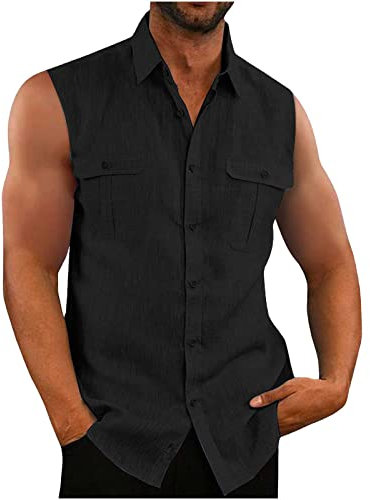 2023 Camisetas de Tirantes Hombre,Verano Algodón y lino Camisa sin mangas Moda básica Casual Deporte gym Original Slim Fit Camisetas de Tirantes Color sólido Tank Top Shirts camisas Tee