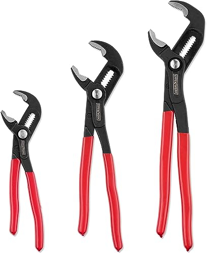 EffektWerk Set di 3 pinze per pompa dell'acqua (18 cm, 25 cm, 30 cm), chiave idraulica antiscivolo, pinze a linguetta e scanalatura con ganasce regolabili