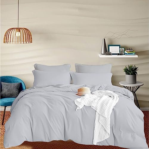 EGYLIN 800 TC 100% Egyptian Cotton Super King Size Duvet Cover Set Silver Grey Quilt Cover With 2 Pillowcases Ultra Soft Cosy Non-Iron Easy Care Luxury Bed Linen Premium Hotel Quality Bedding Set
