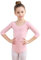 Soudittur Ballettanzug Mädchen, Kinder Ballett Trikot Baumwolle 3/4 Ärmel Ballett Body TanzBody Gymnastikanzug Turnanzug für Damen Größe 120, Rosa