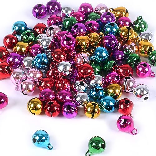 YoniYa 100 Stück Bunte Glocken Weihnachten Dekoration Kleine Glocken Mini Glocken Bastelglocken 10mm Jingle Bells zum Basteln Weihnachtsschmuck für Schmuckherstellung