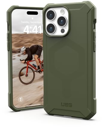 Urban Armor Gear Essential MS Case kompatibel mit Apple iPhone 15 Pro Max Hülle [50% recyceltes Material, Wireless Charging/Magnetisches Laden optimiert, 4,6m Fallschutz] Olive drab