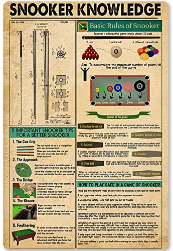 XVBCDFG Bildungsposter Snooker Wissen Metallschild Basic Rules of Snooker Blechschild Poster Schule Club Zuhause Küche Cafe Garage Infografik Wanddekoration 30,5 x 40,6 cm