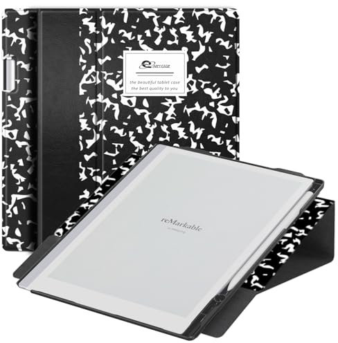 ENET-CASE Case for Remarkable 2 Paper Tablet- Multi-Viewing Adjustable Folding Book Folio Cover - with Built-in Pen Holder - for 10.3 2020 Released (Black & White Brand)