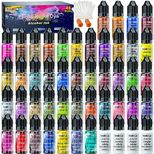 FansArriche Alcohol Ink Set - 48 Vivid Colours Alcohol-Based Ink for Epoxy Painting, Dye for Resin Petri Dish Making, Resin Art, Tumbler Making - Each 10 ml