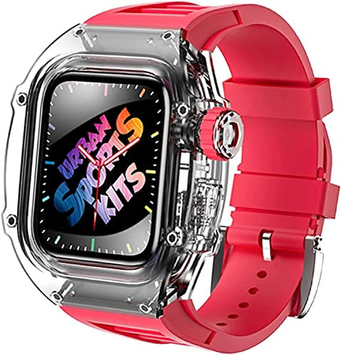 AEHON Kit de modificación de correa de reloj, para Apple Watch Band 45MM 44MM,Fluororubber Watch Strap,For Iwatch Series 8 7 6 5 4 SE 44MM 45mm, kit de modificación transparente Watch Case, 44mm,