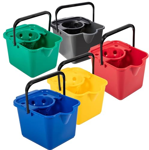Plastic Mop Bucket With Wringer 12 Litre Capacity Floor Bucket Only For Cleaning Colour Coded Buckets With Lip for Easy Pouring (1, Green)