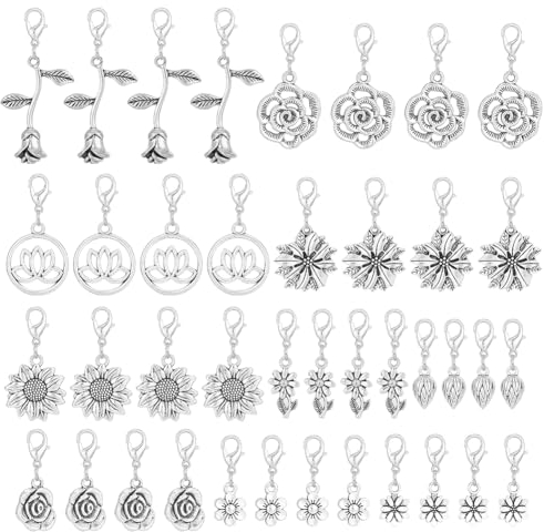 GOMAKERER 40 Stück 10 Stile Blumen-Reißverschlussanhänger, Floraler Legierungs-Reißverschluss-Anhänger Rose Lotus Sonnenblume Ersatz-Reißverschluss-Zuglasche Für Gepäck
