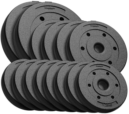 Zementgefülltes Hantelscheiben-Set 30 kg 14 stuck (8x1,25 kg + 4x2,5 kg + 2x5 kg), Loch 31 mm, REBEL ACTIVE RBA-2106