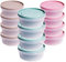 TUKA - Juego de 12 Herméticos de 700 ml de Plástico Redondos, con Tapa de Silicona Resistente, Apto para Lavavajillas Microondas y Congelador (Rosa, Verde y Gris) (700)