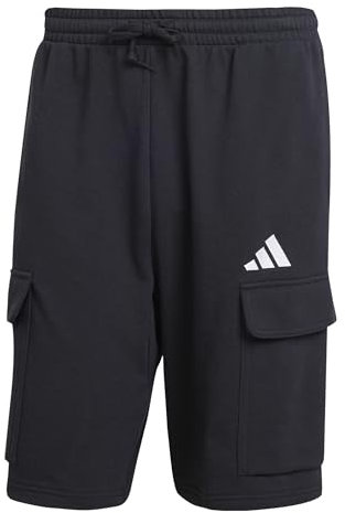 adidas Men's Essentials FEELCOZY French Terry Cargo Short, Black/White, XL