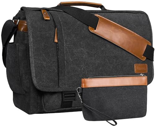 Estarer Laptop Messenger Bag 17.3 Inch Mens Large Satchel Shoulder Bag with Pencil Case for Work School(Dark Grey)