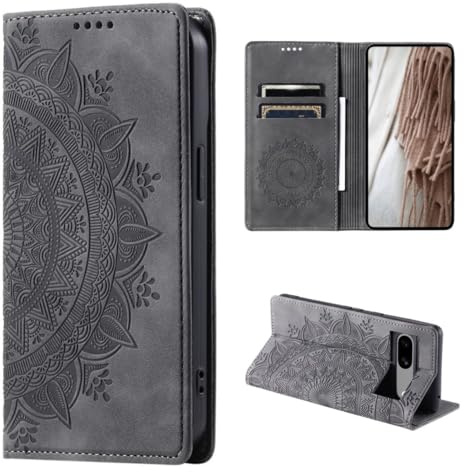 CoverKingz Handyhülle für Google Pixel 8a - Handytasche mit Kartenfach Phone Case Cover - Handy Hülle klappbar Motiv Mandala Grau