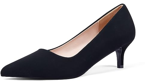 Zhabtuc Damen Pumps mit Kitten Heel, Sexy Spitz Niedrige Absätze 5 cm Absatzschuhe Geschlossene Pumps, Schwarzes Nubuk, 37 EU