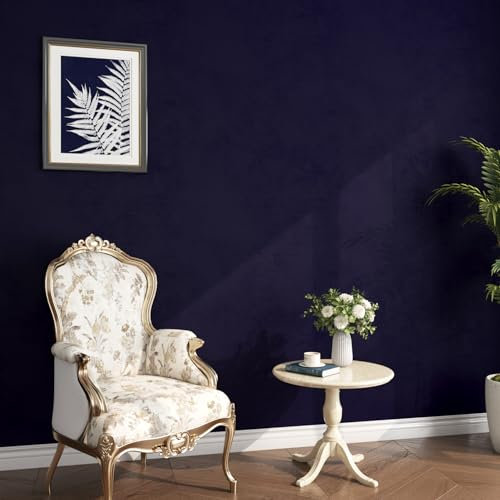 ReWallpaper Dark Blue Velvet Flock Wallpaper 44.5cm×7m Vintage Wallpaper for Bedroom Adults Velvet Flock Liner for Drawer Cupboard Cabinet Sticky Back Felt Roll