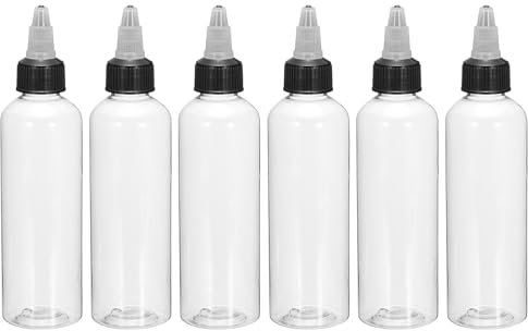 sourcing map 6Pcs 4oz/120ml Squeeze Bottles, Clear Dispensing Bottles with Twist Cap Lids, Plastic Squirt Bottle for Ketchup, Mustard,and Crafts