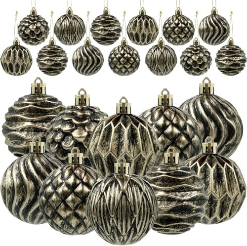 12 Stück Bauernhaus-Kugel-Ornamente, bronzefarben, Used-Look, hängende Kugeln, Vintage, rustikale Weihnachtskugeln, Retro-Weihnachtsbaum-Anhänger für Weihnachtsbaumschmuck (Bronzefarbe)