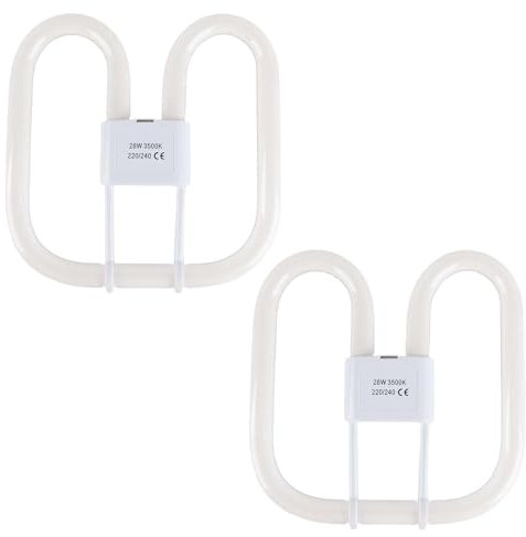 JQslight 28W Compact Fluorescent Lamp GR10q 4-Pin Bulb，CFL Light Bulb 3500K Warm White Non-Dimmable，AC 220V，Low Energy Light Bulb for Flush Ceiling Light，2 Pack.