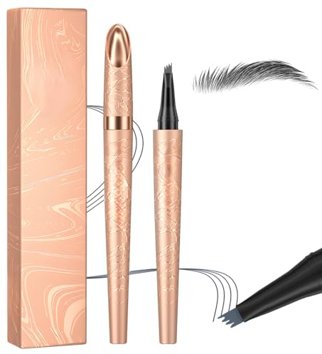 Augenbrauenstift Wasserfest, 3D Microblading Augenbrauenstift Eye Brow Pencil mit 4 Gabelspitze Applikator, Dunkelbraun Eyebrow Pencil Erzeugt Mühelos Natürlich Aussehende Brauen (3#-Grau)