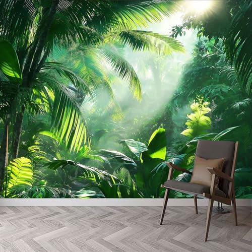 Fototapete Dichter Regenwald 350 x 256 cm Vlies Tapeten Wandtapete XXL Moderne Wanddeko Design Wand Dekoration Schlafzimmer Büro Gaming Room Dschungelpflanze Grün Wandtapete