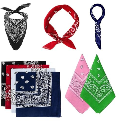 6 Stück Bandana, Bandana Herren, Bandana Damen, 55 x 55 cm Kopftuch Herren, Nickitücher Kopftuch Halstuch Männer, Kopftuch Damen, Headwear/Haar Schal Ansatz Handgelenk Verpackungs Band Kopf Bindung