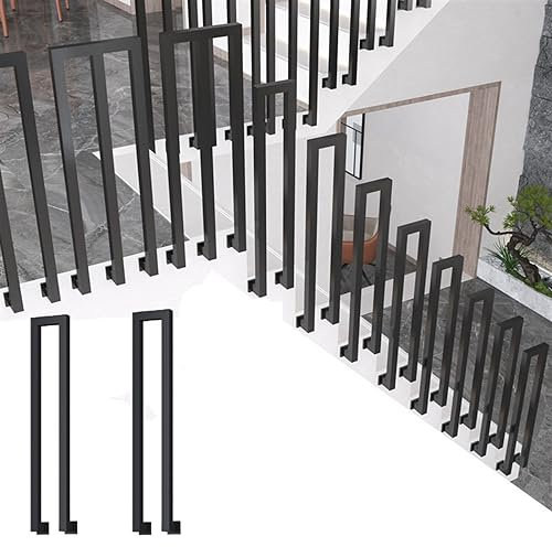 Eckig seitlich montiertes Schmiedeeisen il für Treppen, schwarzes Geländer für Gartenhäuser, Terrassendielen, Terrasse, Balkon – Innen/Außenbereich