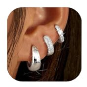 Hanaoops 3 Paar Ohrringe Set für Damen 18K Vergoldet Hypoallergen Creolen Ohrringe Stapelbar Zirkonia Kleine Knorpelohrringe Leichte Gold/Silber Ohrringe Set Mehrere Piercing Schmuck für Frauen