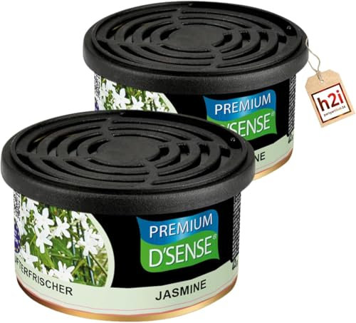 h2i Premium Duftdose | jasmin | 2 Stück | Auto Lufterfrischer und Duftspender für Camping, Büro & Zuhause | 60 Tage frischer Duft mit Mengenregulierung |b| passt in Getränkehalter | inkl. h2i Sticker
