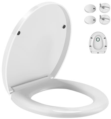 xinfedi Toilet Seat, Oval Shaped Slow Close Toilet Seat with Adjustable Hinges for Easy Clean, 44 x 36.5 x 4CM WC Seat for Standard O-Shape Toilets(White)