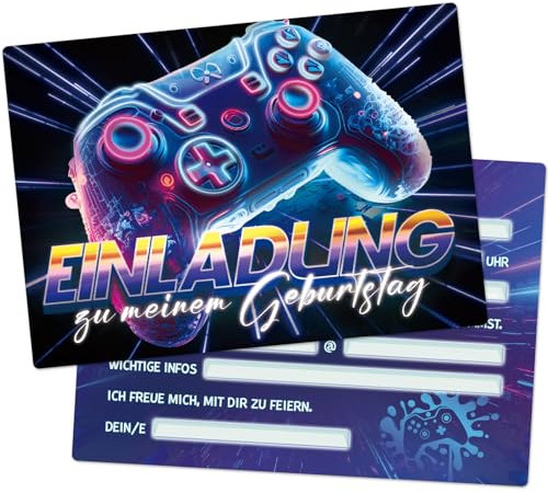 MEJOSER 15 x Einladungskarten Kindergeburtstag Junge Mädchen - A6 Gaming Geburtstag Einladung, Geburtstagseinladungen Jungs Mädchen, Einladungen Spiel Party Kinder