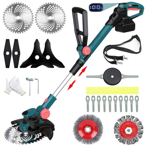 Akku Rasentrimmer für Makita-Akkus mit 5 Klingentypen, Rasentrimmer mit Unkrautbürste, 4-in-1 Bürstenlose Freischneider Akku 9“ Schnittbreite für Garden Trimmen (Ohne Akku)