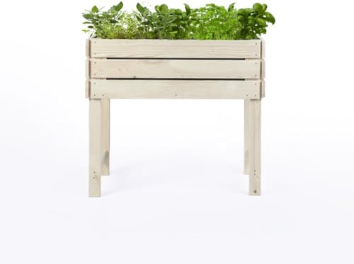 Mega Holz Balkon Hochbeet STELZO M 85x40x75 (BxTxH) aus Natürlicher Kiefer, Blumenbeet aus Holz, wetterfest, Innen- und Außenbereich, Kräuterbeet für Garten, Balkon und Terrasse, schmal und modular