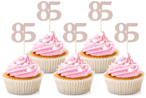 Sotpot Cupcake-Topper zum 85. Geburtstag, Roségold, Glitzer, Cupcake-Picker zum 85. Geburtstag, Party-Dekorationen, 30 Stück