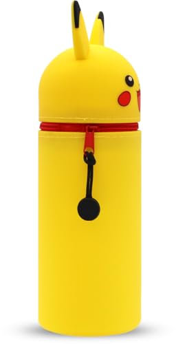 ADYEKSD Kawaii Federmäppchen, 2 in 1 aus welchem Silicon, Tischstifthalter, Reißverschluss, Stiftetasche Buntstifte Marker, Büro, Uni, niedlicher Schulbedarf, Cartoon Mädchen Jungen (Gelb)