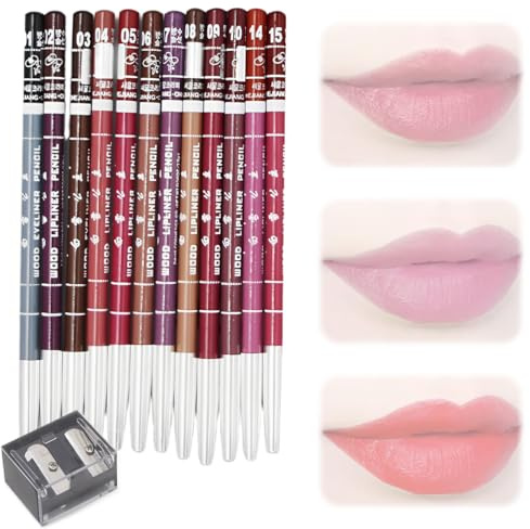 PYEUIFT 12 Stück Lip Liner, Lipliner Wasserfester, Wasserfester Lippenkonturenstift mit Mattes Finish, Lipliner Langanhaltender, Voller Textur, Lippenkonturenstift für Ideal Definierte Lippen