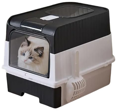 Cat Litter Box - Large Cat Litter Tray Box | Grey Scoopless Litter Tray | Litter Box for Large Cats with Scoop Lightweight Odor Control Sifting Foldable Enclosure Supplies for Indoor Corner