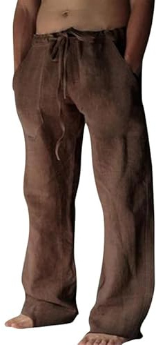 Litthing Pantalon en Lin Homme Jogging Coton Décontracté Été Pantalons Sport Yoga Taille Élastique Léger Pants avec Poches et Cordon