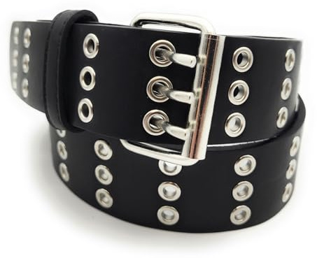 Lemasi 3-Loch Nietengürtel Ösen Gürtel Jeansgürtel Damen Herren echt Leder & PU schwarz (3-Loch schwarz, 115cm)