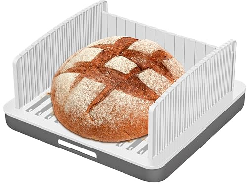 Upgrade Widen Bread Slicer for Sourdough rounds, 13″ Adjustable Large Capacity Wide and Thicknesses, Foldable and Compact Cutting Guide with Crumb Tray, Suitability for Homemade sourdough Bread