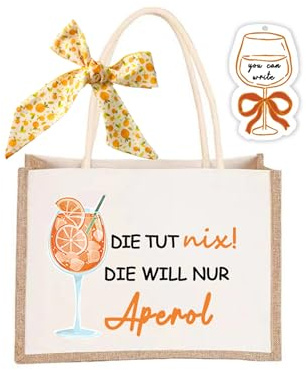 Aperol Geschenk Tasche, Aperol Jutetasche Für Frau, Strandtasche 30x23x13 cm Aperol Spritz Accessoires Damen, Geschenktasche für Getränke,Für Frauen, Kollegin (Die Tut Nix! Die Will Nur Aperol)