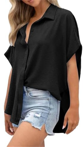 Camicia con Collo Alto Donna Camicetta Donna Fucsia Camicia Viscosa Maniche Corte Bluse Elegante Maglietta Basic Manica Corta Magliette Palestra Cotone Maglia Verde A Rossa Bambina Giallo Fluo