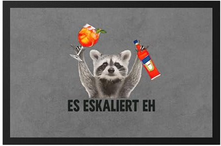 Hey!Print Es eskaliert eh Waschbär Fußmatte Lustige Party Türmatte Aperol Spritz Geschenk WG Feier Festival Mitbringsel Geburtstag