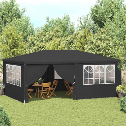 QJBSAVVA Partyzelt 4x6 m Anthrazit UV-beständiges Gartenzelt aus 90 g/m² PE mit stabilen Stahlrohren und Seitenwänden Modernes Shelter für Garten und Event