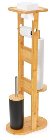 Toemics Bambus Klopapierhalter Stehend mit Klobürste Toilettenpapierhalter WC Bürste Halter Klorollenhalter Stehend Toilettenbürste Natur