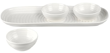 Portmeirion Home & Gifts CPW78856-XP Bowl and Tray Set, Porcelain, White, 27.5 x 10 x 3.1 cm