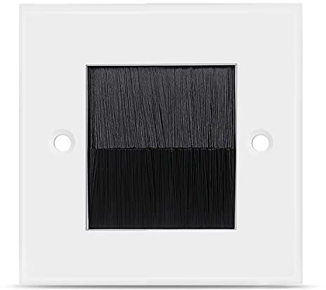 TNP Plaque Murale Brosse - Lot de 1, pour Passe câble Murale, Sortie de Cable, Passe de Cable Mural TV, Prise télévision Murale, Cache Cable TV Mural Invisible VGA, HDMI, Blanc, avec Brosse Noire