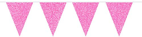 Folat 60229 Wimpelkette mit Gllitzer – ca. 6 cm – 10 Wimpel je 22 x 17 cm - rosa, Pink