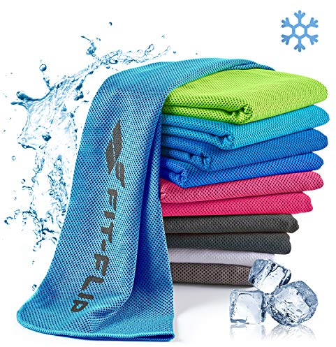 Fit-Flip Kühlendes Handtuch - Ice Cooling Towel und mikrofaser Kühltuch – kühlende Handtücher für Nacken und Hals - Airflip cool Towel für Fitness und Sport - Kühlhandtuch (blau, 120x35cm)