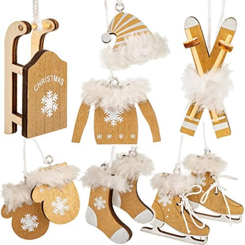 alles-meine.de GmbH 20 tlg. Deko SET - Winter & Weihnachten - Ski/Schlittschuhe/Schlitten - aus Holz - Miniatur/Diorama - Anhänger - Weihnachtsdeko/Winter - Winterurla..